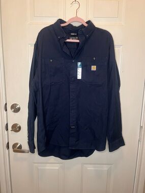 Carhartt Men’s Dark Navy Button-Down- rugged flex